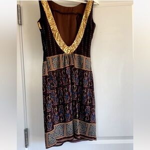 FREE PEOPLE vintage Tricia Fix animal print metallic boho dress